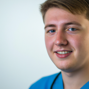 a professional and visually appealing image of a young happy smiling caucasian doctor with white teeth