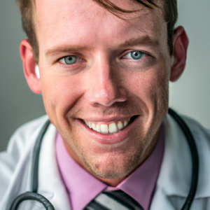 a professional and visually appealing image of a young happy smiling caucasian doctor with white teeth 463 300x300