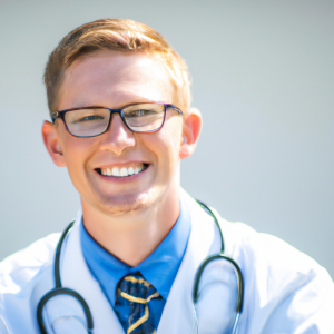 a professional and visually appealing image of a young happy smiling caucasian doctor with white teeth 767 300x300