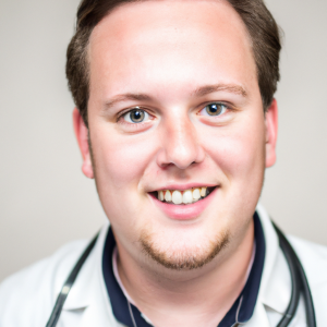 a professional and visually appealing image of a young happy smiling caucasian doctor with white teeth