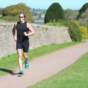 a professional appealing image of a caucasian man or woman jogging on a sunny day 117 300x300