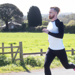 a professional appealing image of a caucasian man or woman jogging on a sunny day