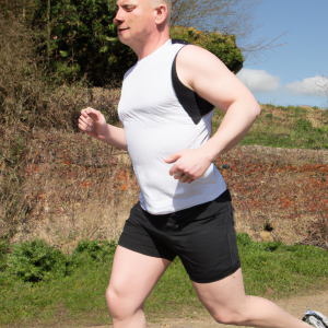 a professional appealing image of a caucasian man or woman jogging on a sunny day