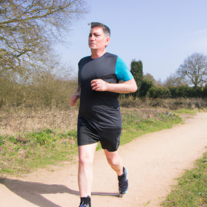 a professional appealing image of a caucasian man or woman jogging on a sunny day