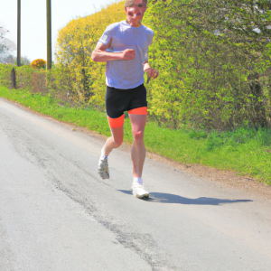 a professional appealing image of a caucasian man or woman jogging on a sunny day