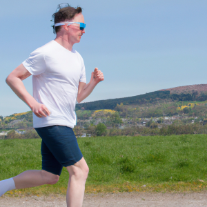 a professional appealing image of a caucasian man or woman jogging on a sunny day