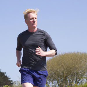 a professional appealing image of a caucasian man or woman jogging on a sunny day