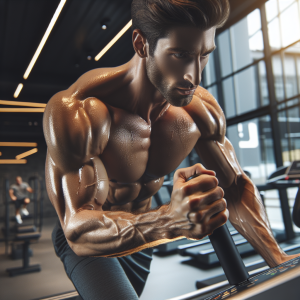 a photo realistic professionally appealing image of a good looking and athletic white man exercising in a gym 161 300x300