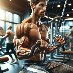 a photo realistic professionally appealing image of a good looking and athletic white man exercising in a gym