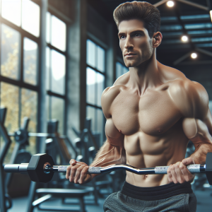 a photo realistic professionally appealing image of a good looking and athletic white man exercising in a gym