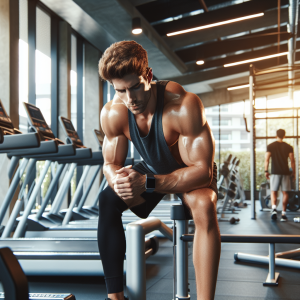 a photo realistic professionally appealing image of a good looking and athletic white man exercising in a gym