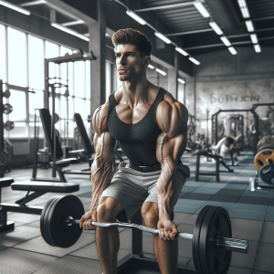 a photo realistic professionally appealing image of a good looking and athletic white man exercising in a gym