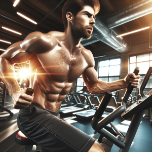 a photo realistic professionally appealing image of a good looking and athletic white man exercising in a gym