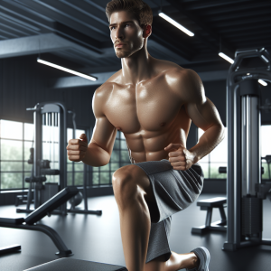 a photo realistic professionally appealing image of a good looking and athletic white man exercising in a gym