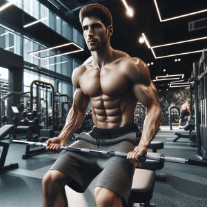 a photo realistic professionally appealing image of a good looking and athletic white man exercising in a gym