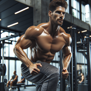 a photo realistic professionally appealing image of a good looking and athletic white man exercising in a gym