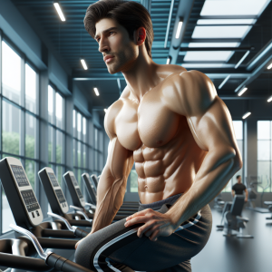 a photo realistic professionally appealing image of a good looking and athletic white man exercising in a gym 799 300x300