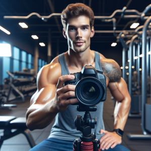 a photo realistic professionally appealing image of a good looking and athletic white man exercising in a gym