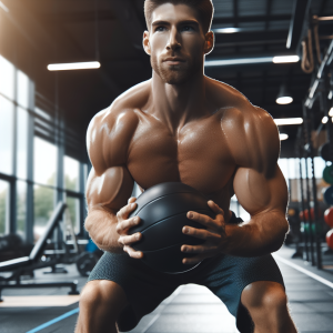 a photo realistic professionally appealing image of a good looking and athletic white man exercising in a gym