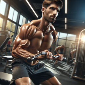 a photo realistic professionally appealing image of a good looking and athletic white man exercising in a gym