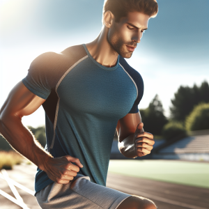 a photo realistic professionally appealing image of a good looking and athletic white man exercising or playing sports outside on a sunny day