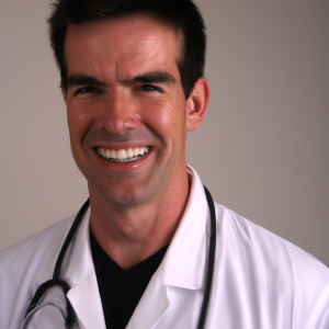 a professional and visually appealing good looking and atheletic image of a 35 to 45 year old happy smiling male caucasian doctor with white teeth 957 300x300