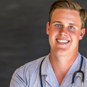 a professional and visually appealing image of a young happy smiling caucasian doctor with white teeth