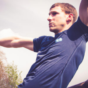 a professional appealing good looking and atheletic image of a caucasian man exercising or playing sports outside on a sunny day 395 300x300