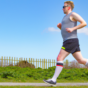 a professional appealing image of a caucasian man or woman jogging on a sunny day