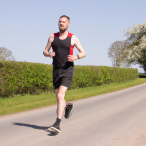 a professional appealing image of a caucasian man or woman jogging on a sunny day